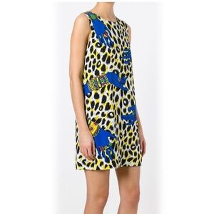 Moschino Leopard Print Dress with Blue Hand Design
